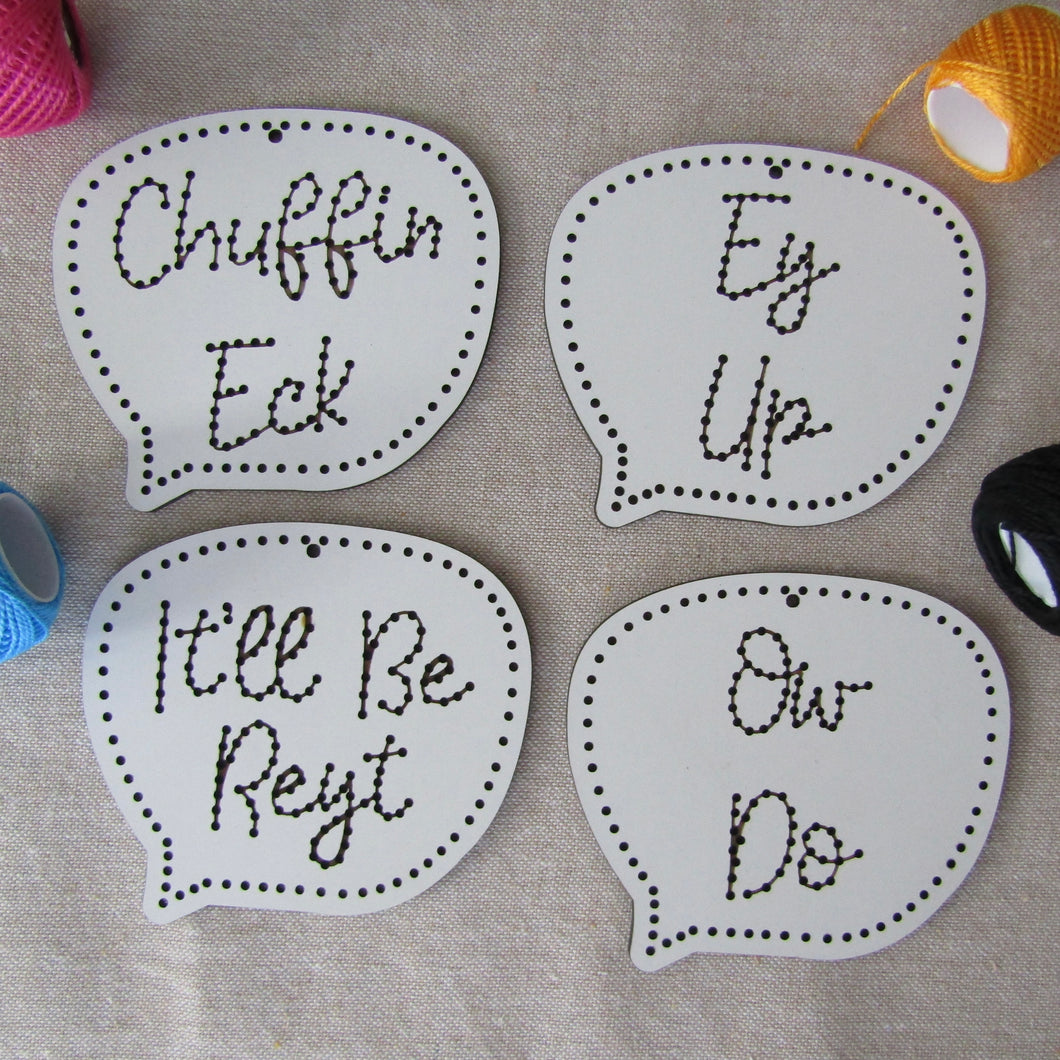 Yorkshire Slang Stitch Kit – DIY Embroidery Craft Set | Yorkshire Gifts | Chuffin Eck, Ey Up, It’ll Be Reyt, Ow Do | Handmade Home Decor Kit