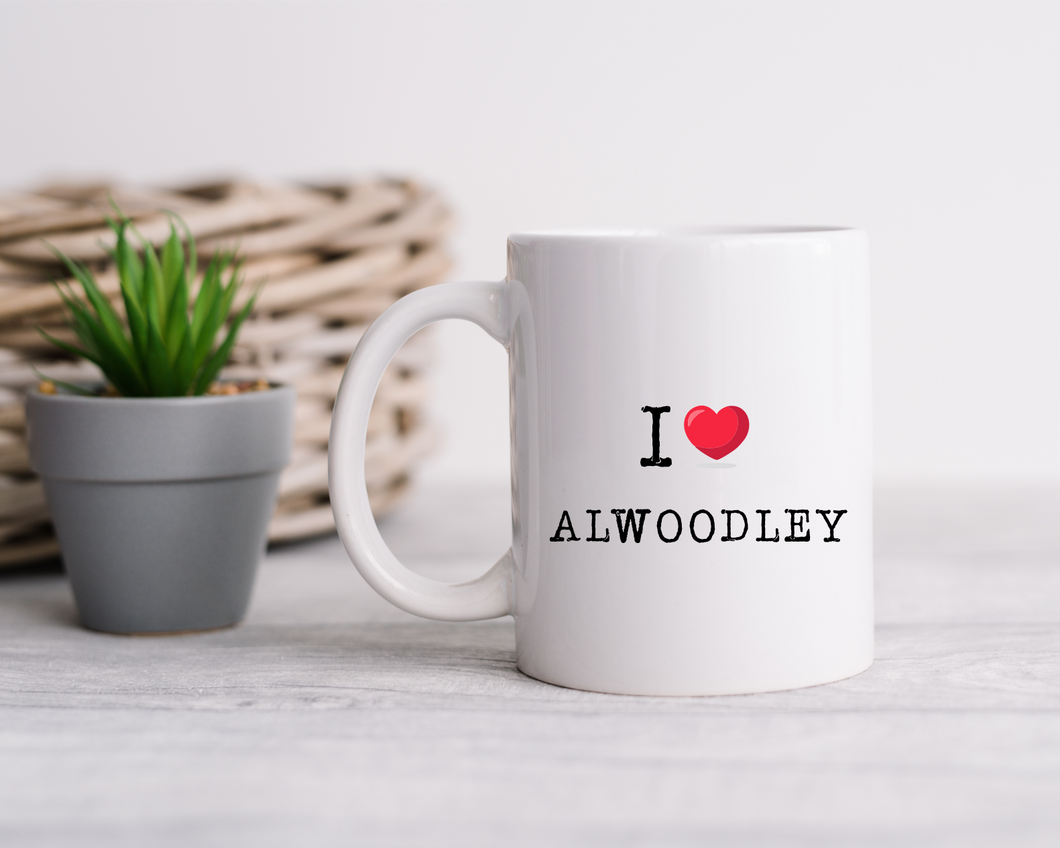 I LOVE ALWOODLEY printed ceramic mug