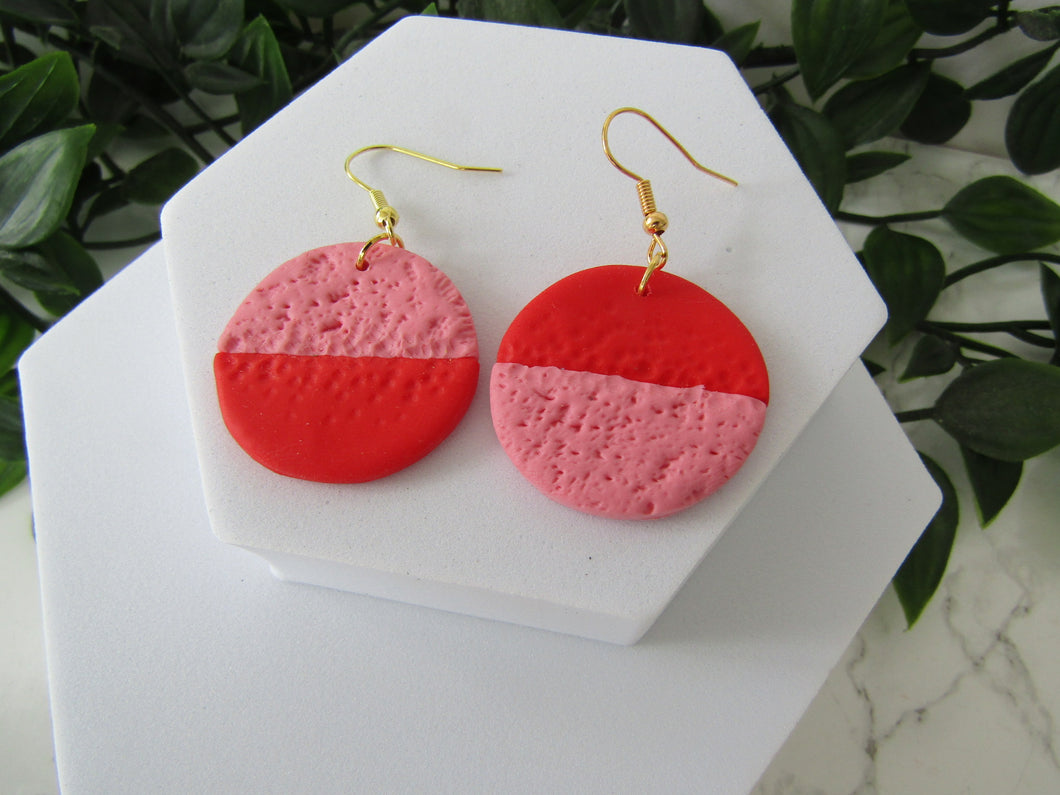 Induere - Polymer Clay Earrings | Red + Pink Circle Drop