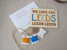 We Love You Leeds Leeds Leeds” Cross Stitch Kit – Wooden Plaque for Leeds Fans