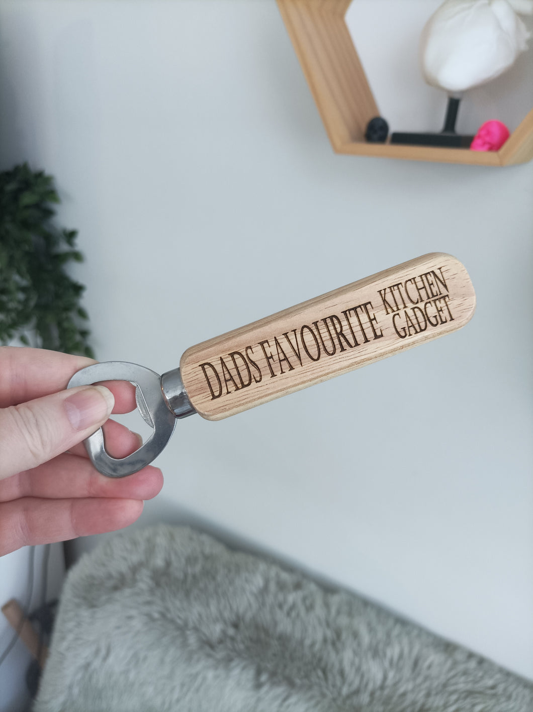 Dad's Favourite Kitchen Gadget - Engraved Wooden Bottle Opener