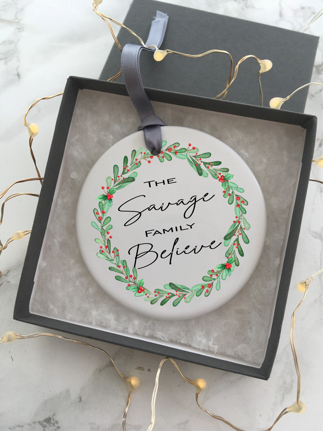 Ceramic Christmas Wreath Personalised Hanging Decoration - Fred And Bo