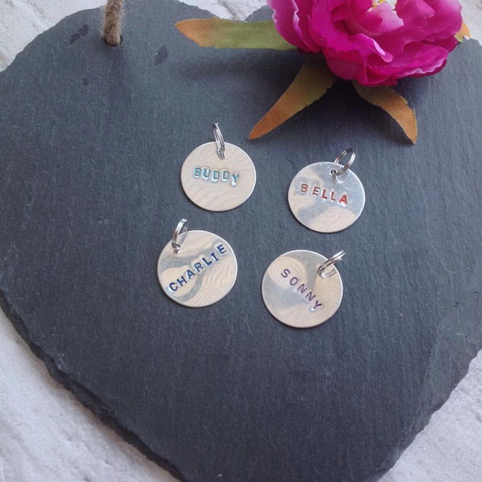 Pet ID tag metal hand stamped dog name tag - Fred And Bo