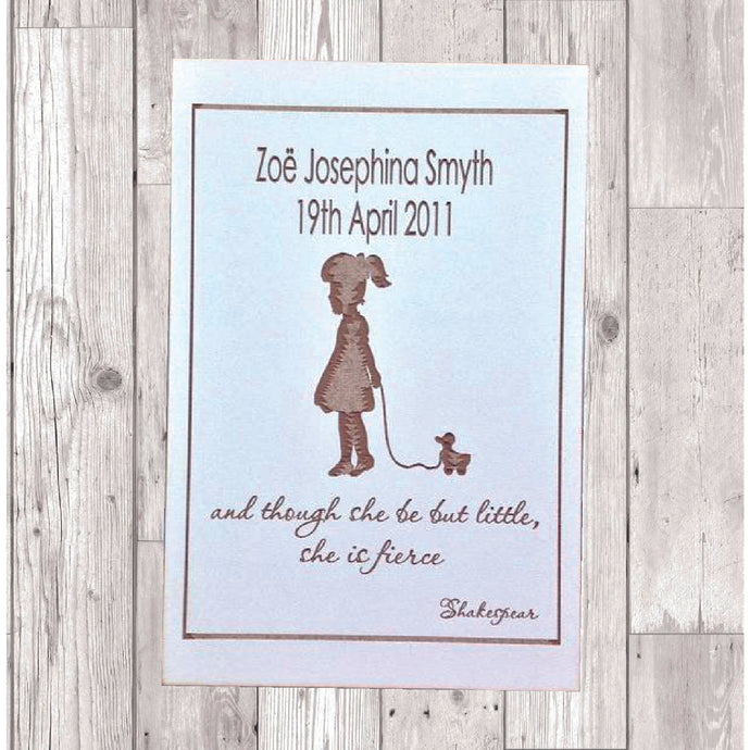 Little girl quote laser engraved plaque personalised Baptism - Fred And Bo