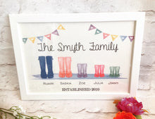 Wellie Boot Family Print Framed - Fred And Bo