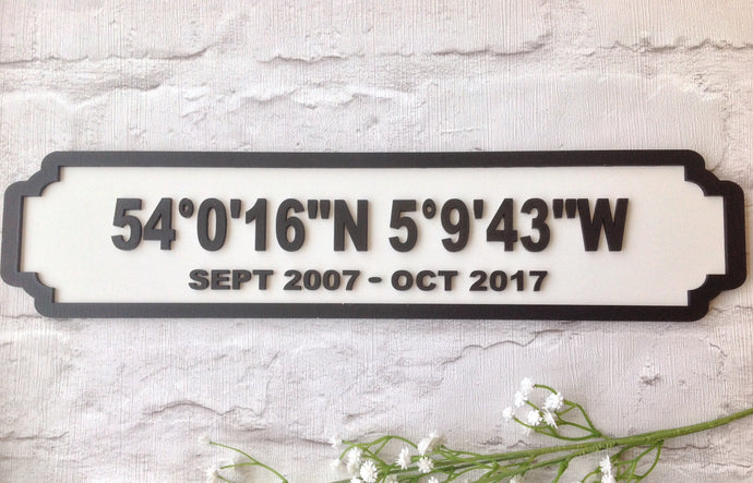 Longitude Latitude custom coordinate street sign - double line personalised - Fred And Bo