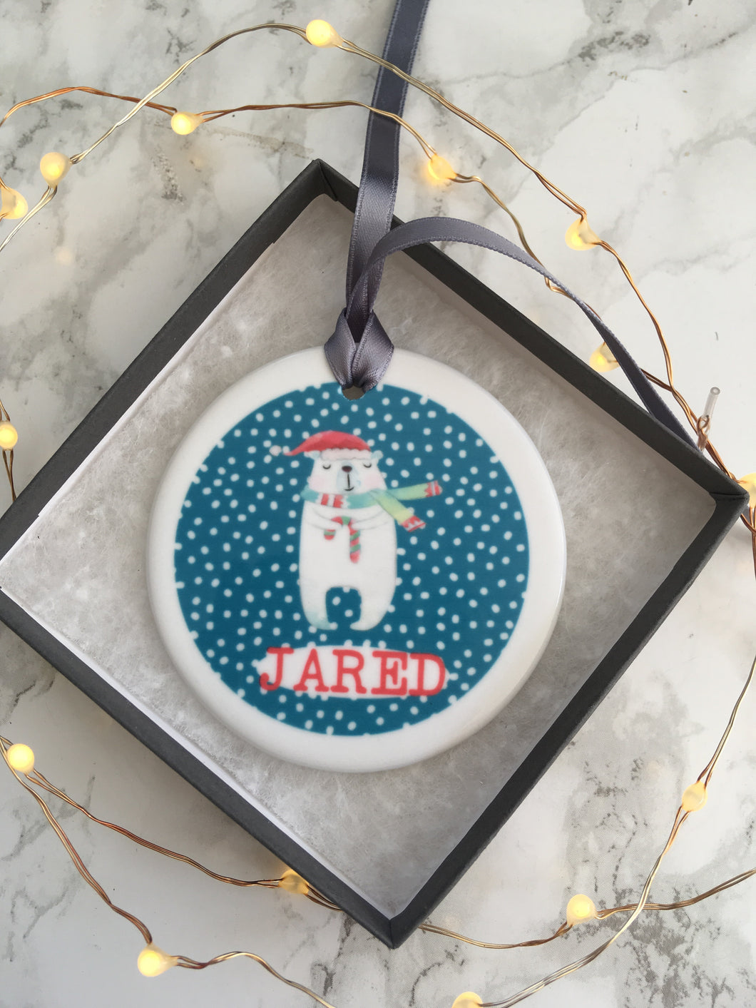 Ceramic bauble- Christmas Polar bear-Personalised Hanging Decoration - Fred And Bo