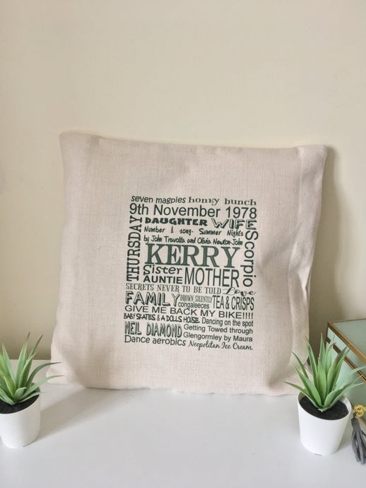 Personalised Word Art printed cushion - Fred And Bo
