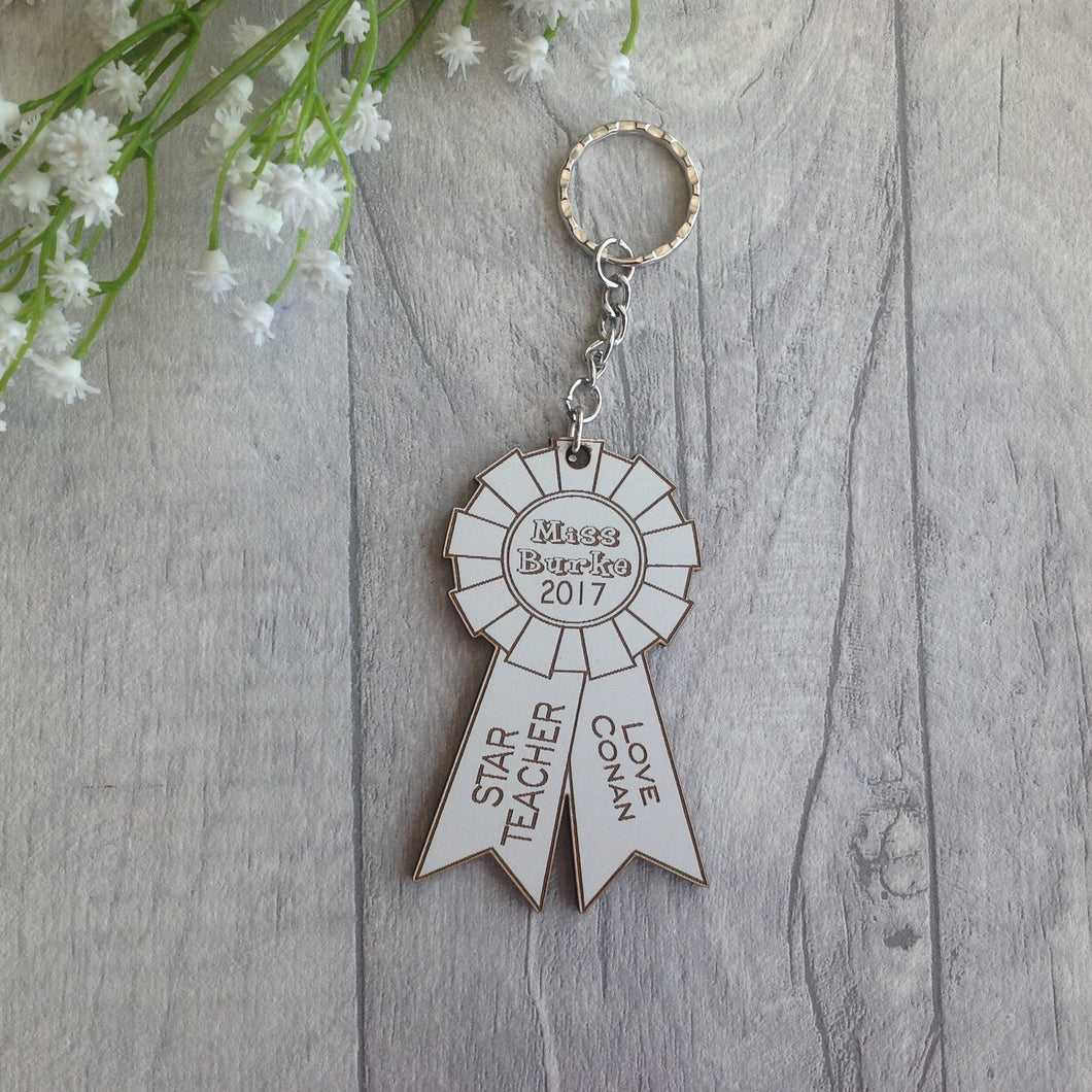Teacher award rosette personalised keyring - Fred And Bo