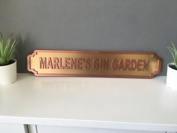 Personalised Gin Garden copper and gold Street Sign - Fred And Bo