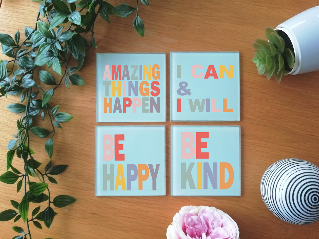 Positive Mantra - Glass Coaster- set of 4