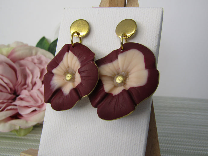Induere - Polymer Clay Earring | Flower Burgundy Gold #241