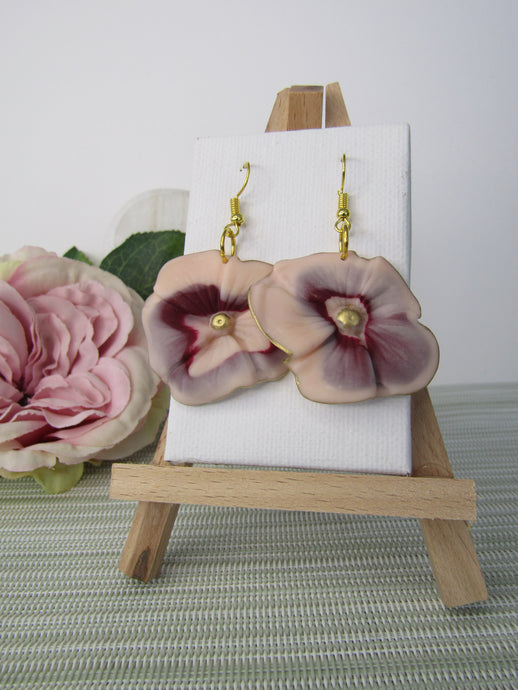 Induere - Polymer Clay Earring | Flower Burgundy neutral Gold #242