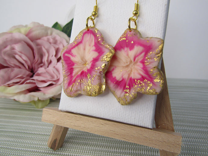 Induere - Polymer Clay Earring | Flower Hot Pink Gold #243