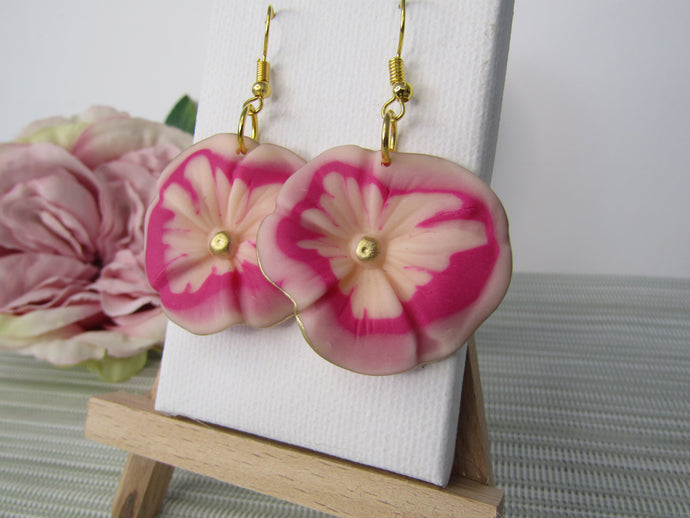Induere - Polymer Clay Earring | Flower Hot Pink Gold #244