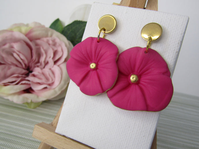 Induere - Polymer Clay Earring | Flower Hot Pink Gold #249