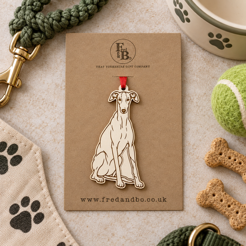 Engraved Greyhound Dog Breed Christmas Bauble – Personalised Pet Keepsake