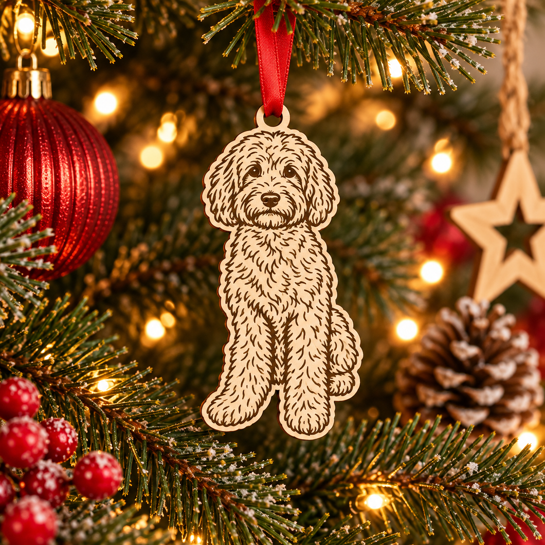 Engraved Labradoodle Dog Breed Christmas Bauble – Personalised Pet Keepsake