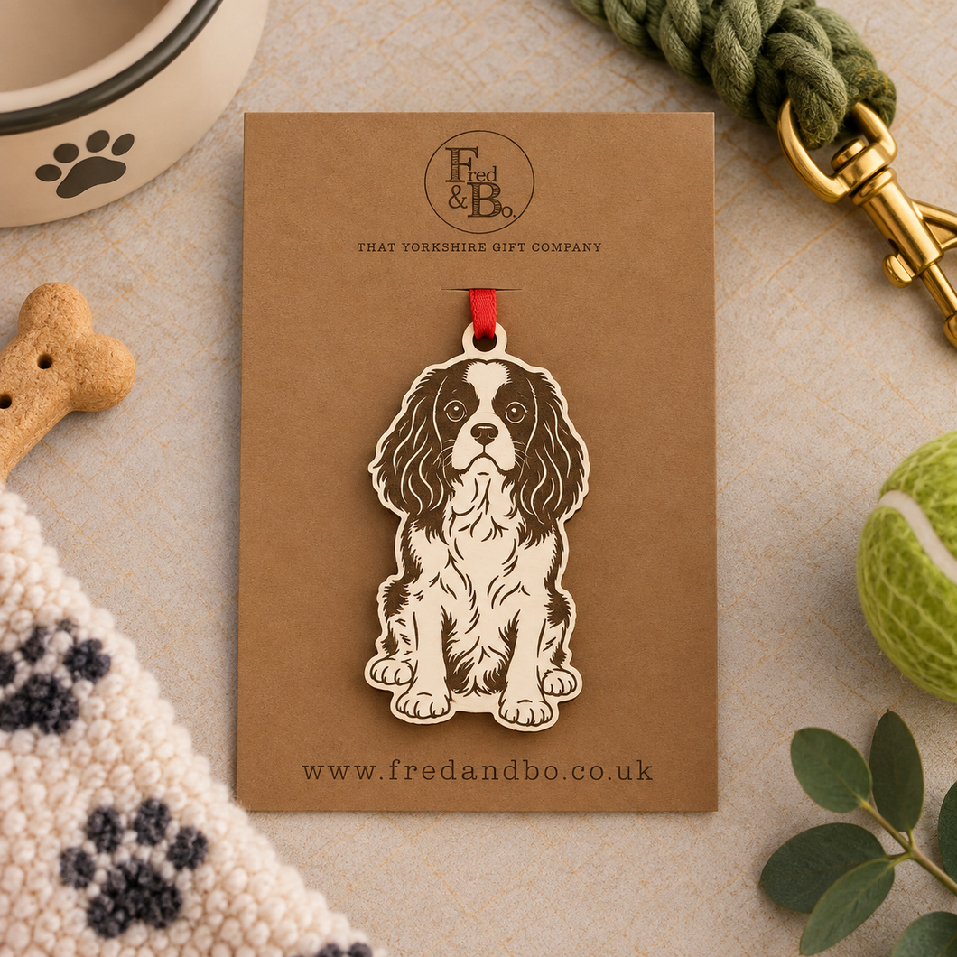 Engraved King Charles Spaniel Dog Breed Christmas Bauble – Personalised Pet Keepsake