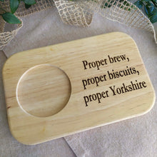 Laser Engraved Wooden Biscuit Board – “Proper brew, proper biscuits, proper Yorkshire” | Tea & Coffee Gift | Mug & Snack Holder