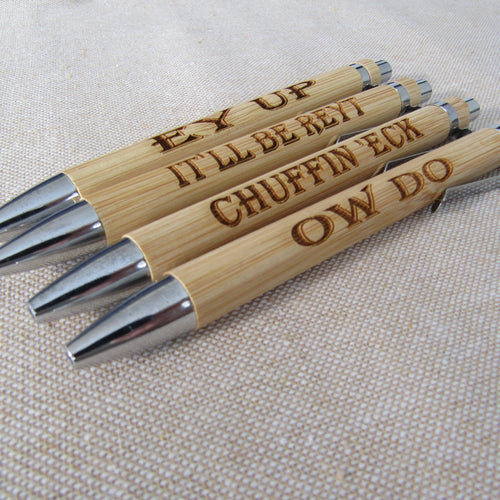 Yorkshire Slang set of 4 pens - Engraved Bamboo Pen