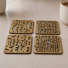 Set of 4 Leeds Football Coasters - Laser Cut Coaster Mini Plaque - Oak Veneer -Set 2