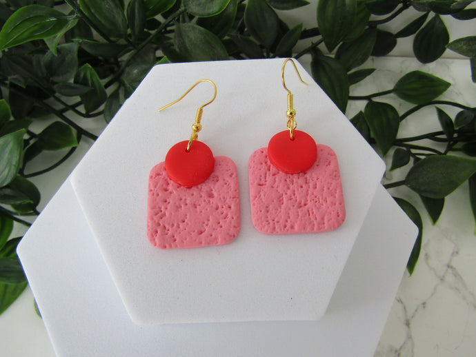 (Copy) Induere - Polymer Clay Earrings | Red + Pink - Pink Square