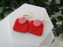 Induere - Polymer Clay Earrings | Red + Pink - Red Square