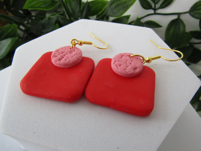Induere - Polymer Clay Earrings | Red + Pink - Red Square
