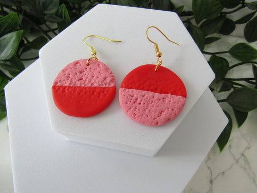 Induere - Polymer Clay Earrings | Red + Pink Circle Drop