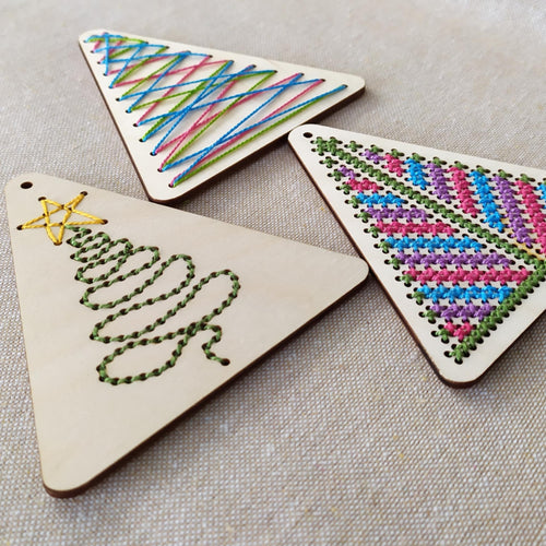 🎄 Set of 3 Christmas Tree Decorations Stitch Kit – DIY Embroidery Craft Kit