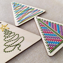 🎄 Set of 3 Christmas Tree Decorations Stitch Kit – DIY Embroidery Craft Kit