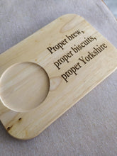Laser Engraved Wooden Biscuit Board – “Proper brew, proper biscuits, proper Yorkshire” | Tea & Coffee Gift | Mug & Snack Holder