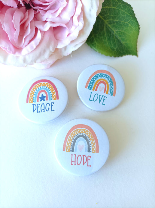 Rainbow Text set of 3 Badges - Button Badge 38mm