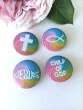 Christian Symbols Badges set of 4 Bright Rainbow - Button Badge 38mm