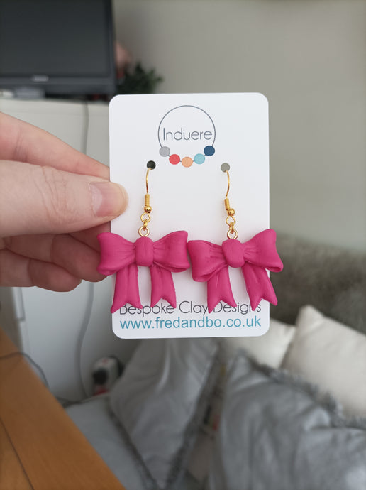 Induere - Polymer Clay Earring |Pink Bow Drop 6G