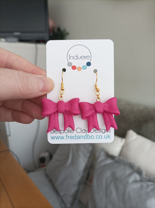 Induere - Polymer Clay Earring |Pink Bow Drop