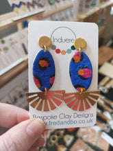 Induere Designs Polymer Clay Earrings| Blue Leopard Oval Sun Ray 17I