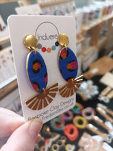 Induere Designs Polymer Clay Earrings| Blue Leopard Oval Sun Ray 17I
