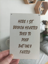 Bathroom humour laser engraved plaque - Fart Poem