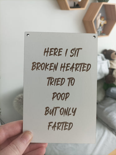 Bathroom humour laser engraved plaque - Fart Poem