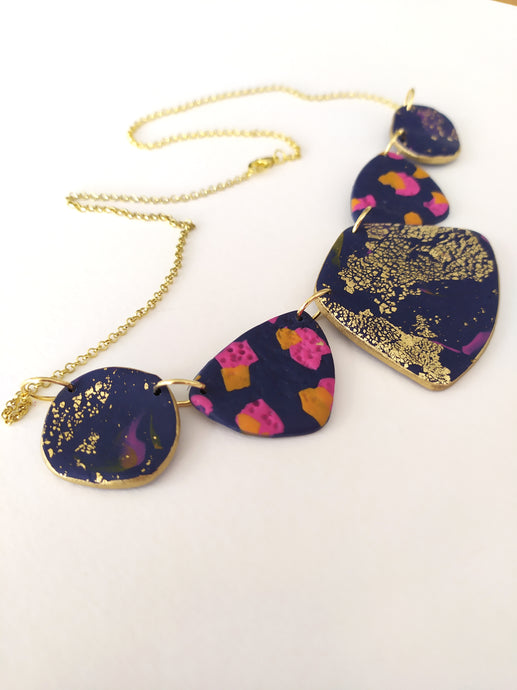 Induere Designs Statement Necklace - Navy, Orange & Fushia