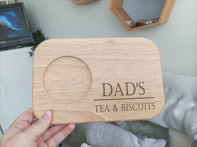 Personalised Engraved Wooden Tea & Biscuit Board - Dad's Biscuits
