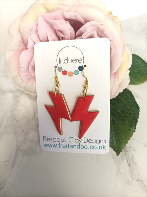 Induere - Polymer Clay Earring | Red Lightening Bolt
