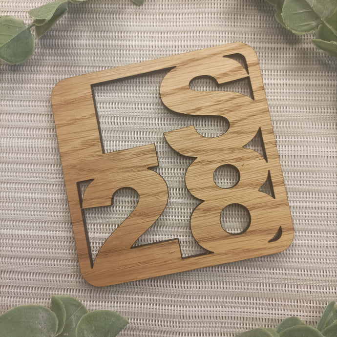 LS28 Postcode - Laser Cut Coaster Mini Plaque - Oak Veneer
