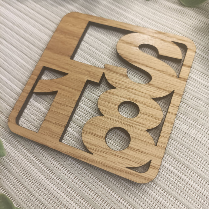 LS18 Postcode - Laser Cut Coaster Mini Plaque - Oak Veneer
