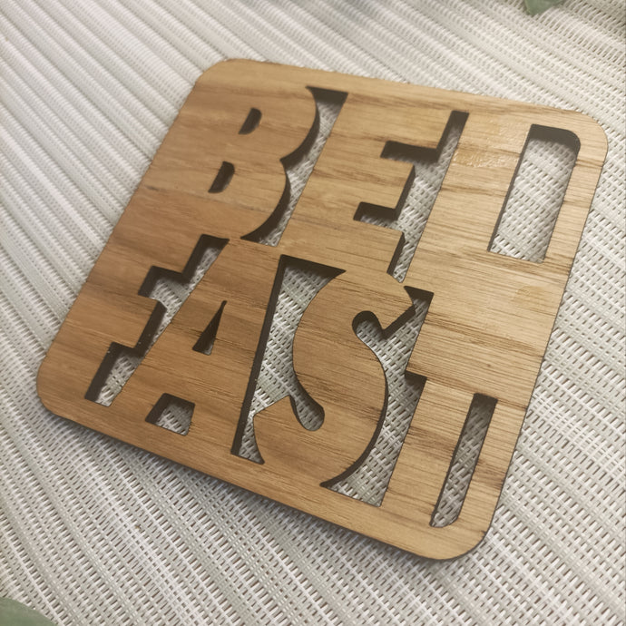 BELFAST - Laser Cut Coaster Mini Plaque - Oak Veneer