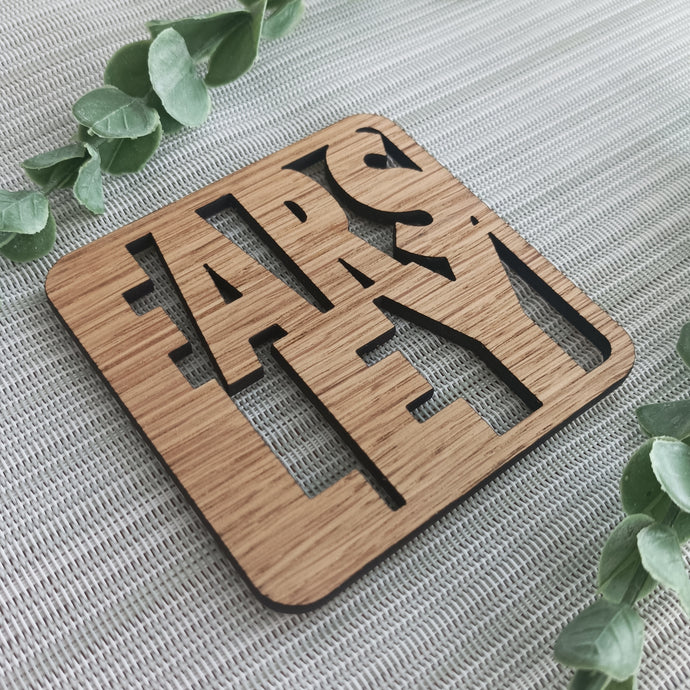 Farsley Personalised Laser Cut Coaster Mini Plaque - Oak Veneer