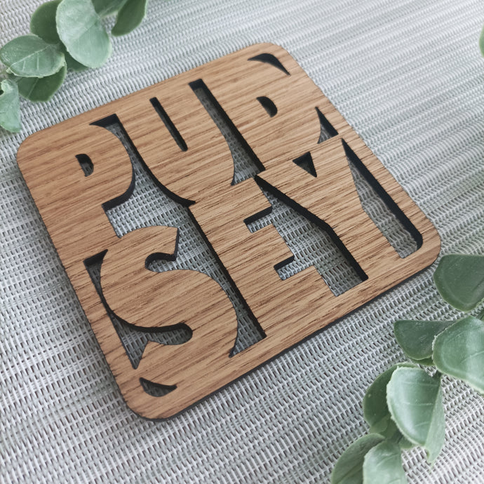 Pudsey Personalised Laser Cut Coaster Mini Plaque - Oak Veneer