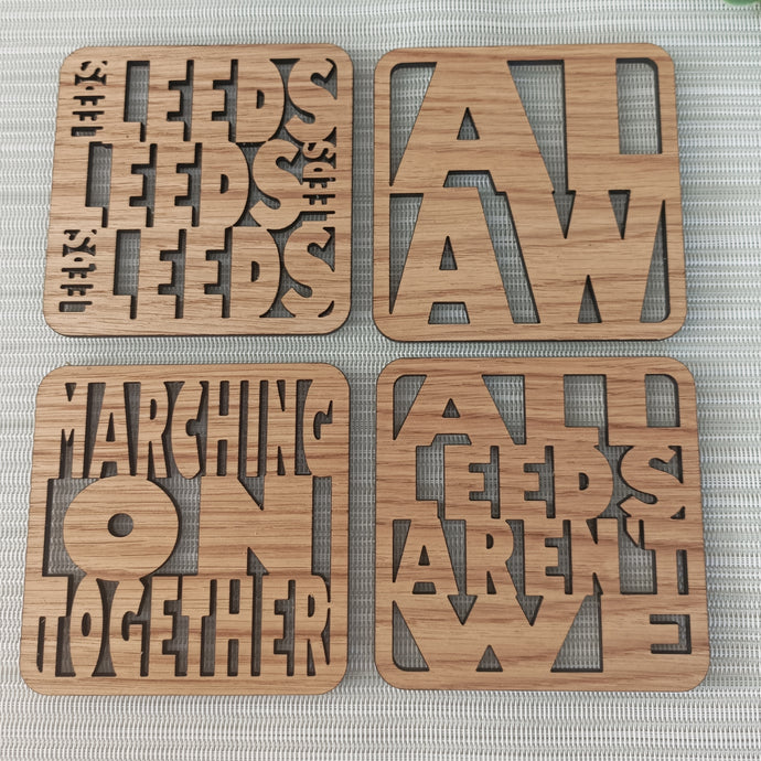 Set of 4 Leeds Coasters - Laser Cut Coaster Mini Plaque - Oak Veneer